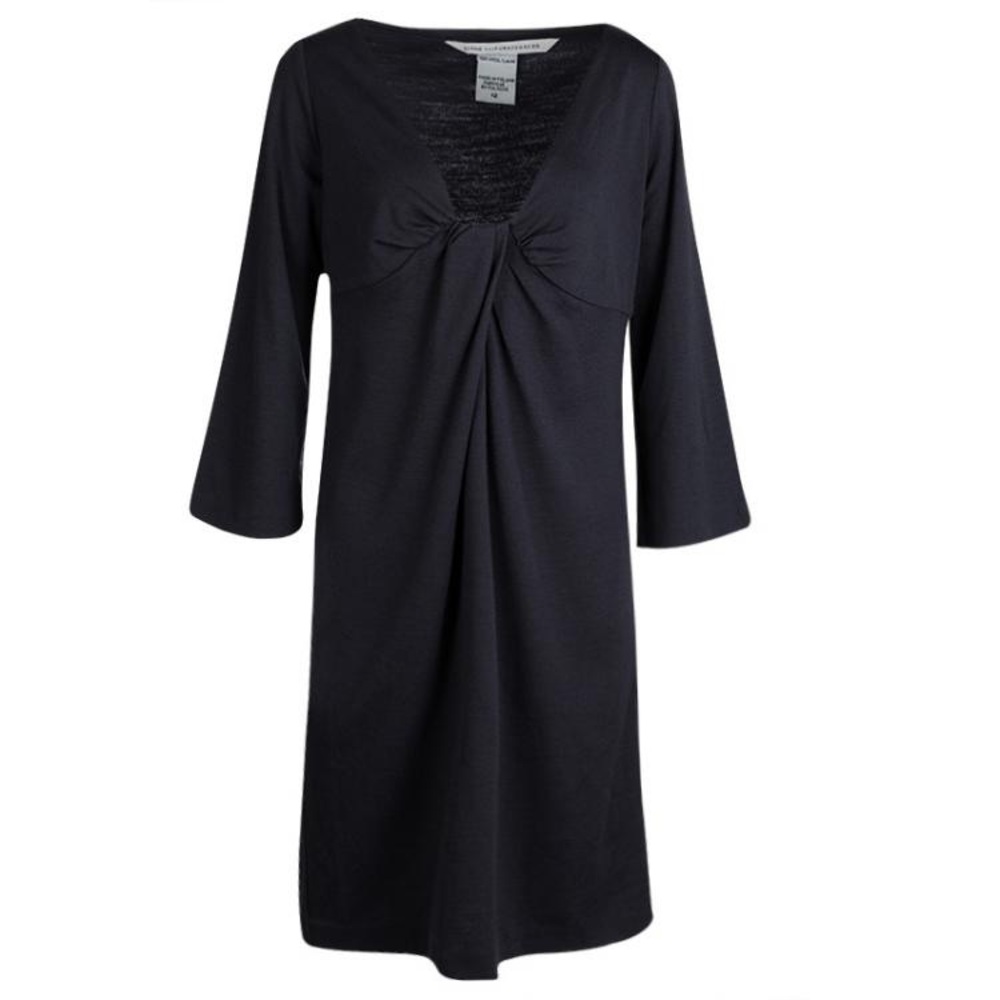 Diane Von Furstenberg Athena Black Wool Knee Length Dress Size 4 EUC